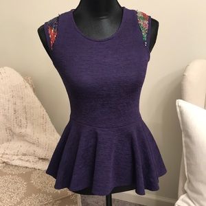 Purple peplum sequin detail top